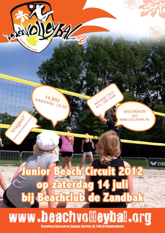Junior Beach Circuit op zaterdag 14 juli bij Beachvolleybalvereniging de Zandbak in Warmenhuizen